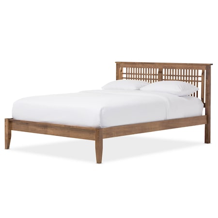 Baxton Studio Loafey Solid Walnut Wood Window-Pane Style Full Size Platform Bed 125-6915